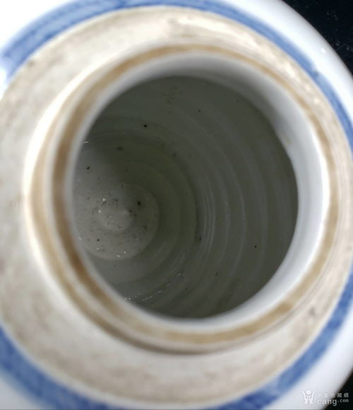 清 康熙早期 精品青花披麻皴山水人物垂钓图小罐